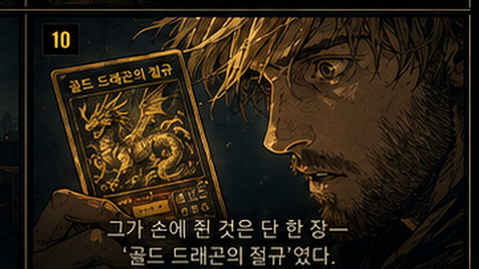 금발의 수집가가 골드 드래곤의 절규 카드를 들고 있는 마지막 장면